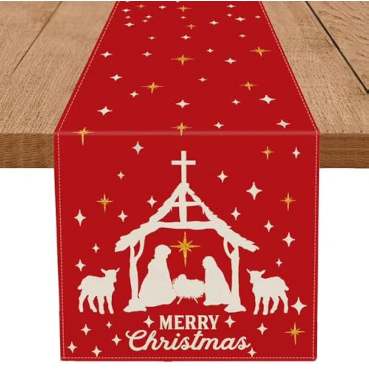 Jesus Christmas Decorations Table Runner Holy Night Nativity Christ Seasonal Winter Merry Christmas Xmas Kitchen Dining Red Table Home Decor 13X72 Inch