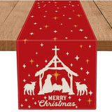 Jesus Christmas Decorations Table Runner Holy Night Nativity Christ Seasonal Winter Merry Christmas Xmas Kitchen Dining Red Table Home Decor 13X72 Inch