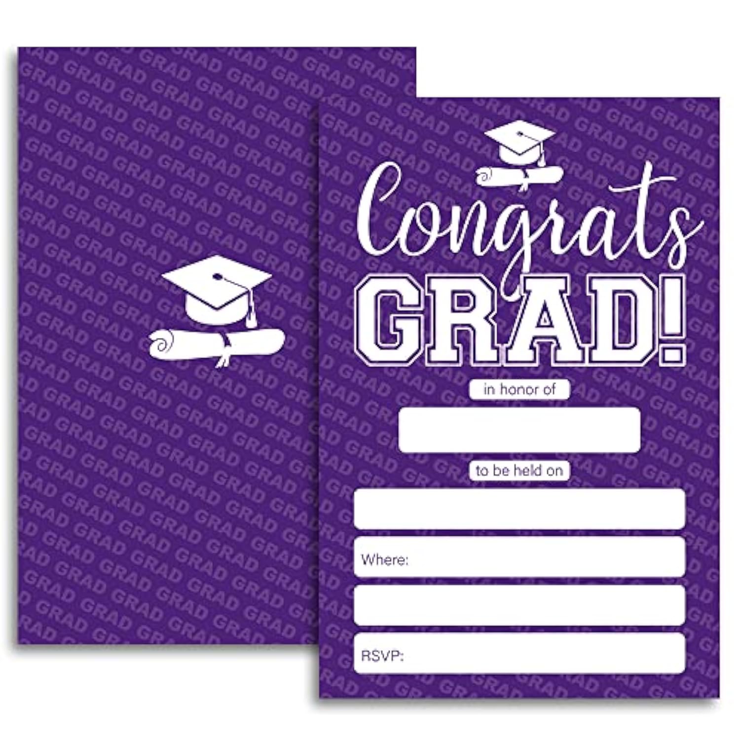 20 Cards With Envelopes, Graduation Party Invitations 2026, 2026 College, High School, University Grad Celebration.?027? (Purple)