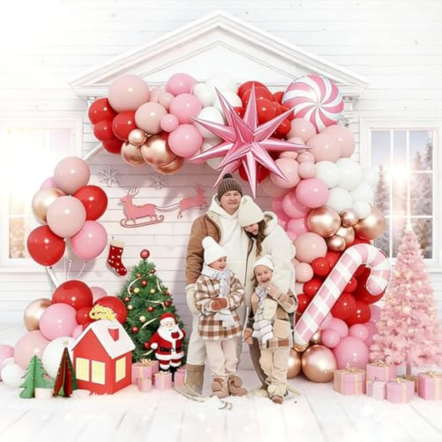 146 Pcs Christmas Balloon Garland Kit Red, Pink & White Candy Cane Arch