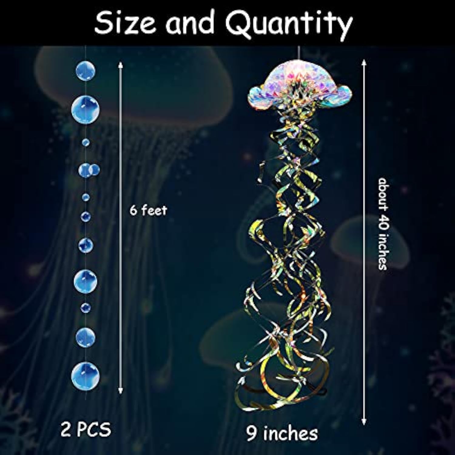 4 Pieces Glitter Iridescent Jellyfish Hanging For Under The Sea Party