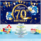 Blue Gold Happy 70th Birthday Banner Decorations & Backdrop Sign for Men's Party