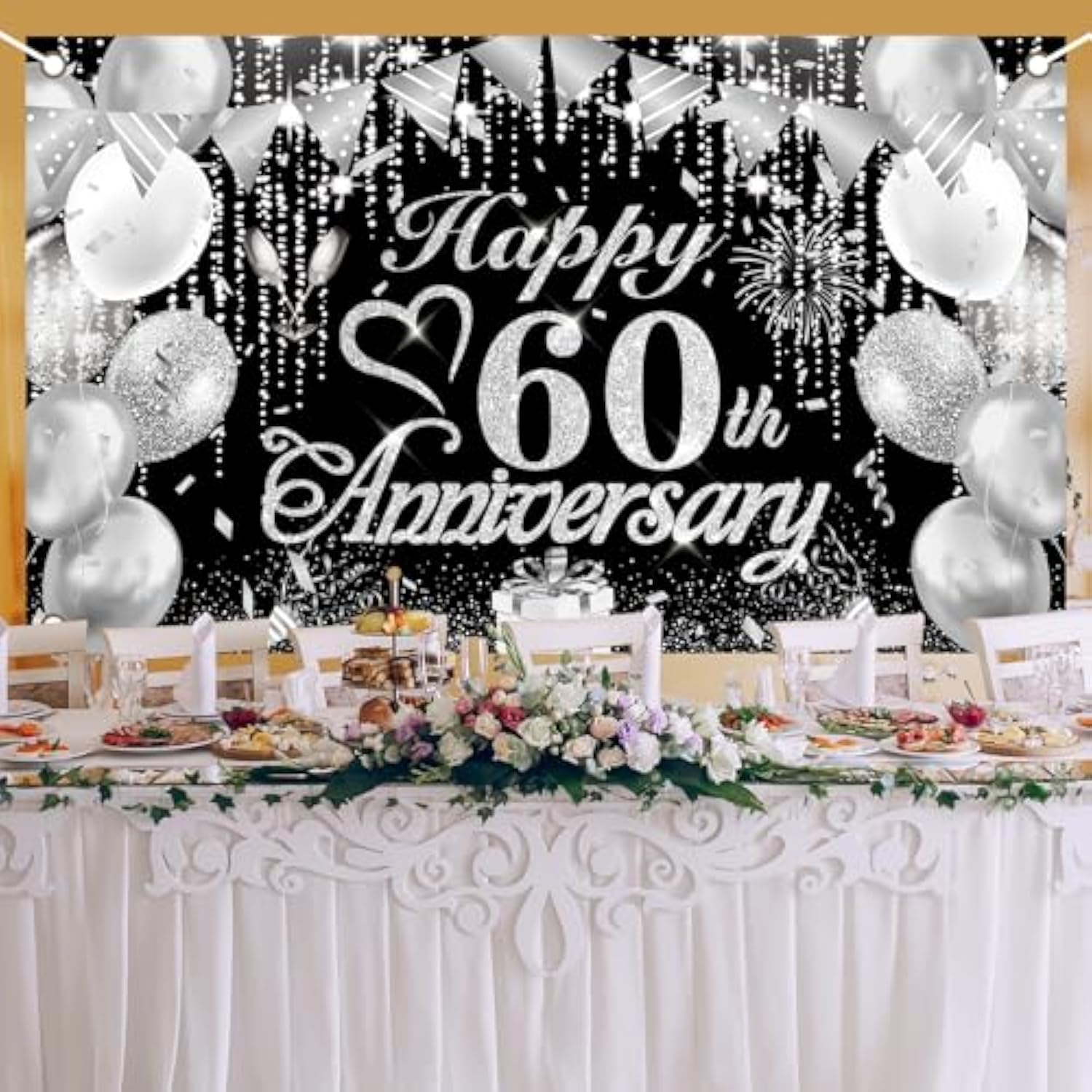 Black & Silver 60th Diamond Anniversary Party Banner