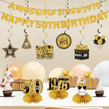 11 Pcs 50th Birthday Kit Black & Gold Banner, Centerpieces & Swirls for Men/Women