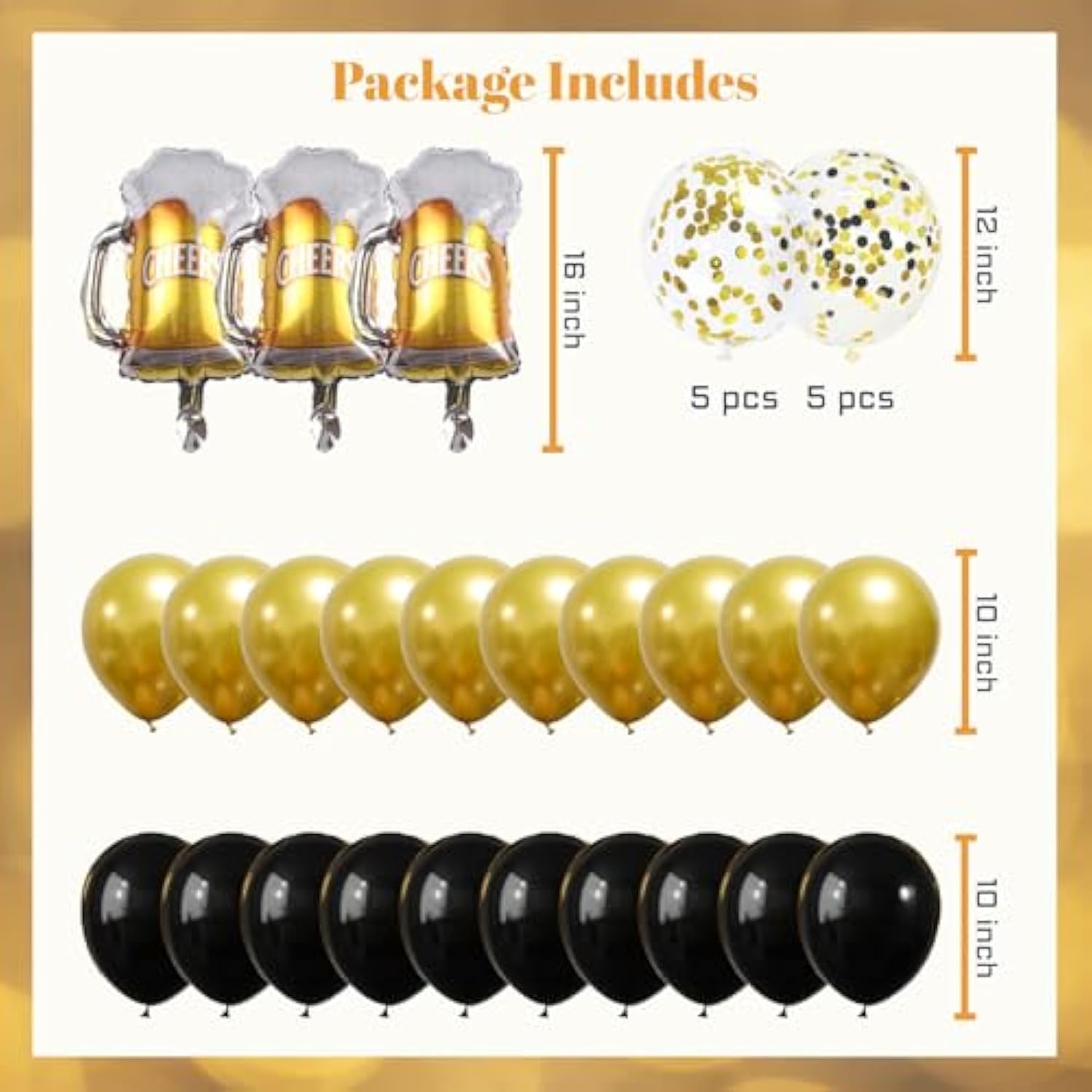 Black Gold Birthday Party Set Banner Balloons Themed Decor for Men Women