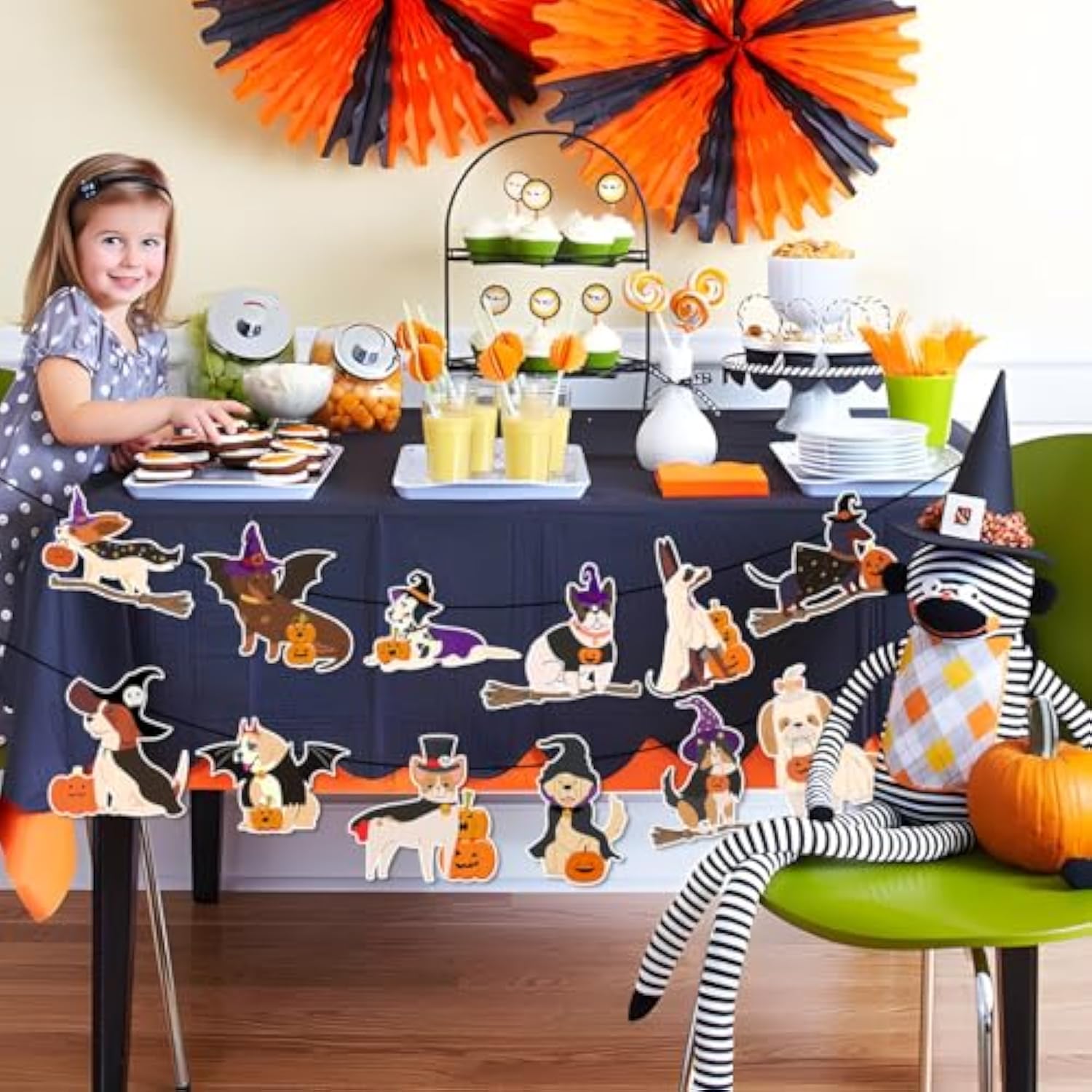 Halloween Dog Garland: Witch Hat, Pumpkin Puppy Banner