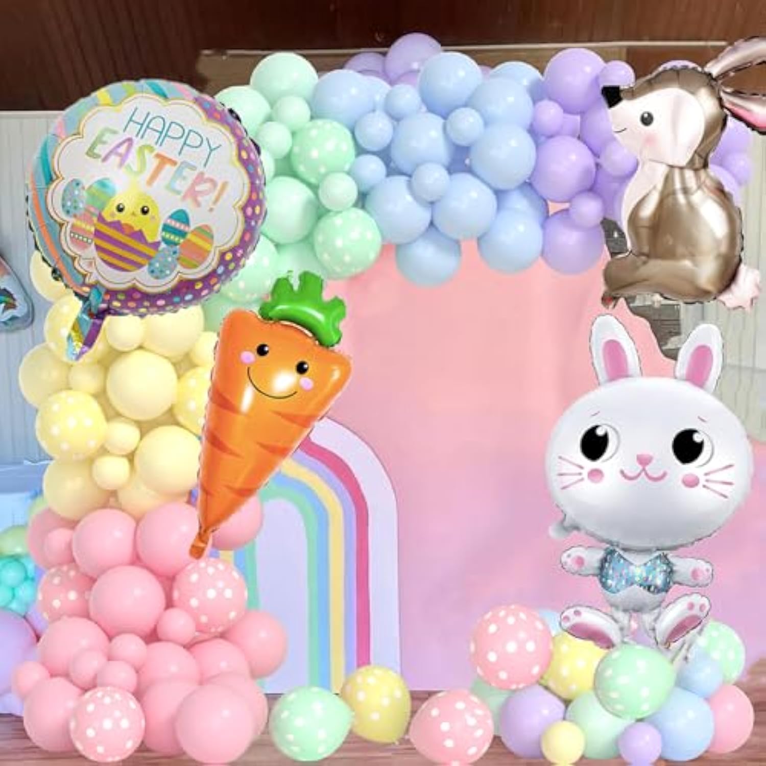 Easter Balloon Arch Spring Balloon Garland Arch Ki With Pastel Balloons,Bunny And Carrot Foil Balloons For Easter Decorations