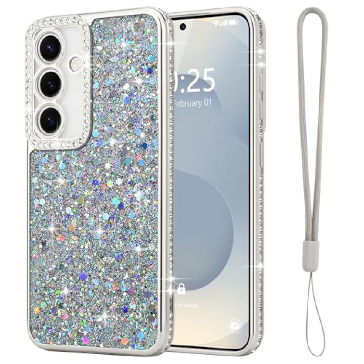 For Samsung Galaxy S25 Case Glitter, Luxury Shiny Bling Sparkly Bumper Cover With Crystal Diamonds For Women Girls Soft Shockproof Protective Phone Case For Samsung Galaxy S25 6.2", Silver