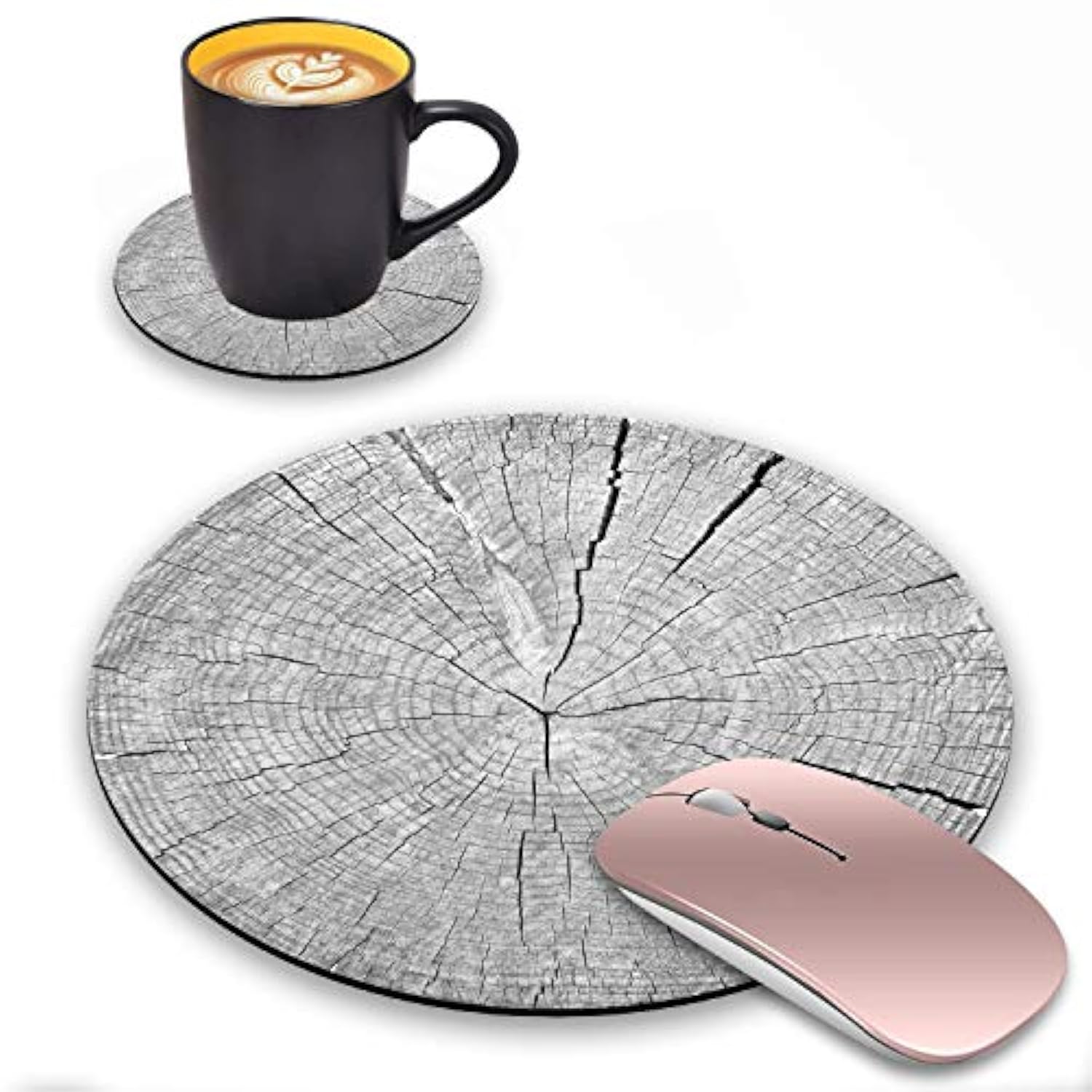 Round Mouse Pad And Coasters Set, Wood Grain Pattern Design Mouse Pad, Non-Slip Rubber Base Mouse Pads For Laptop And Computer, Cute Design Desk Accessories