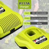 P117 Charger Replacement For Ryobi Battery Charger 12V-18V Compatible With Ryobi 18V Battery Charger Li-Ion & Ni-Cad Ni-Mh Battery P102 P108 P189 P197 P103 P105 P107 P190 P191 Pbp002 Pbp005