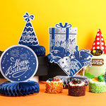 9 Pieces Happy Party Honeycomb Decorations Blue Silver Birthday Table Centerpieces Birthday Themed Honeycomb Centerpieces Party Time Favors For Table Topper Sign Decor