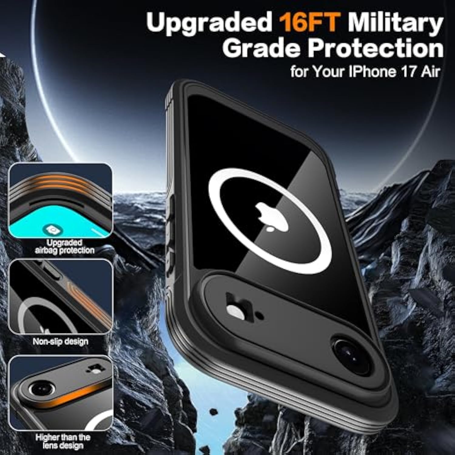 Magnetic For Iphone 17 Air Case, [Compatible With Magsafe] Built-In 9H & Privacy Screen Protector, [Military Grade Protection] Shockproof Anti Spy For Iphone 17 Air Phone Case, Black