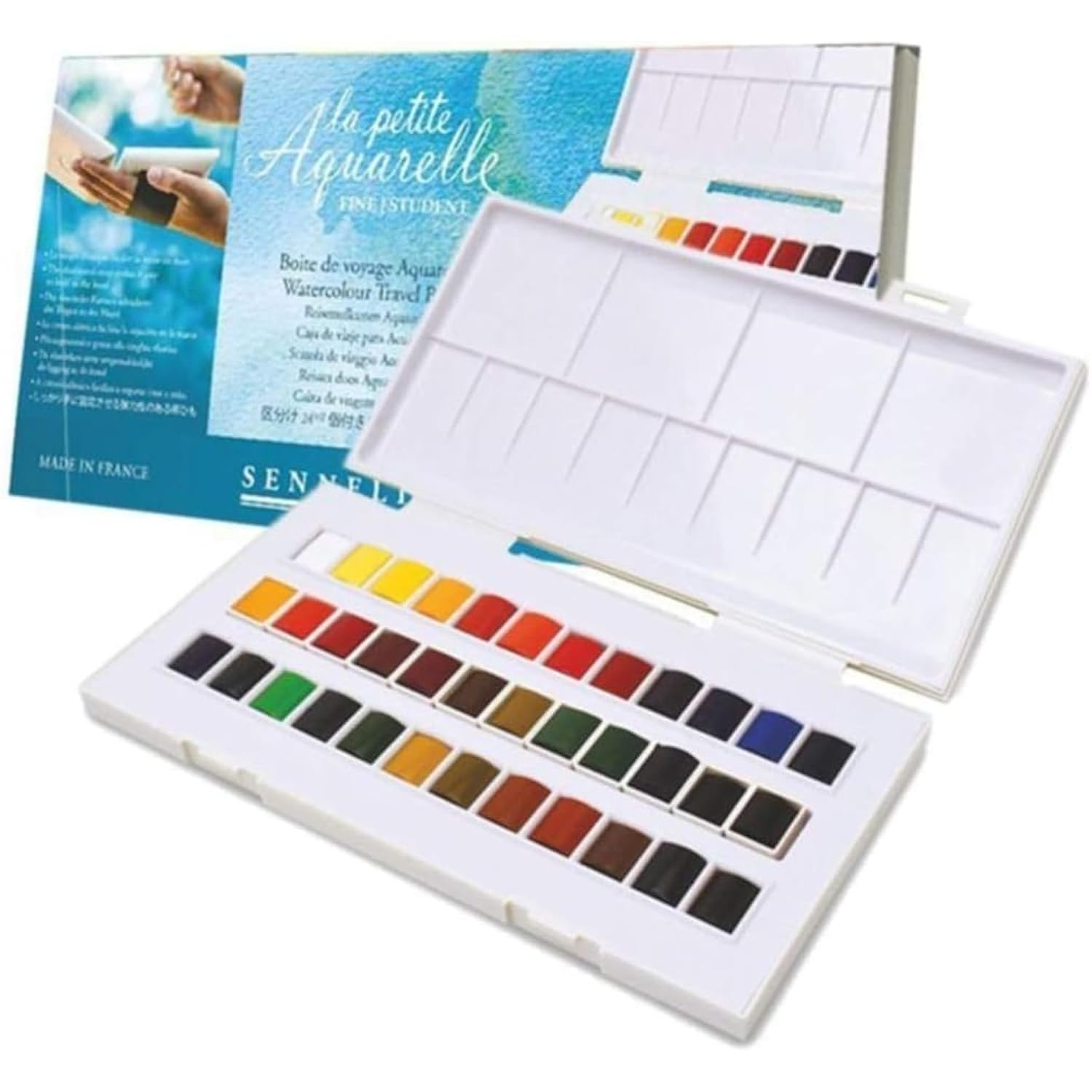 SENNELIER La Petite Aquarelle 36 Color Watercolor Travel Kit, Beginner & Student Half-Pan Painting Set with Portable Palette and Vibrant, Easy-Blend Colors