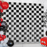 Race Car Birthday Party Streamers Backdrops Decorations, 2 Pcs Checkered Black White Foil Fringe Curtain Photo Booth Props For Racing Cars One Happy Dude Party Decor Supplies