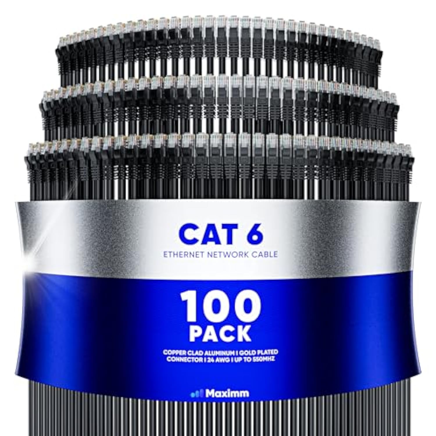 Maximm Cat 6 Ethernet Cable 0.6 Ft, (100-Pack) Cat6 Cable, LAN Cable, Internet