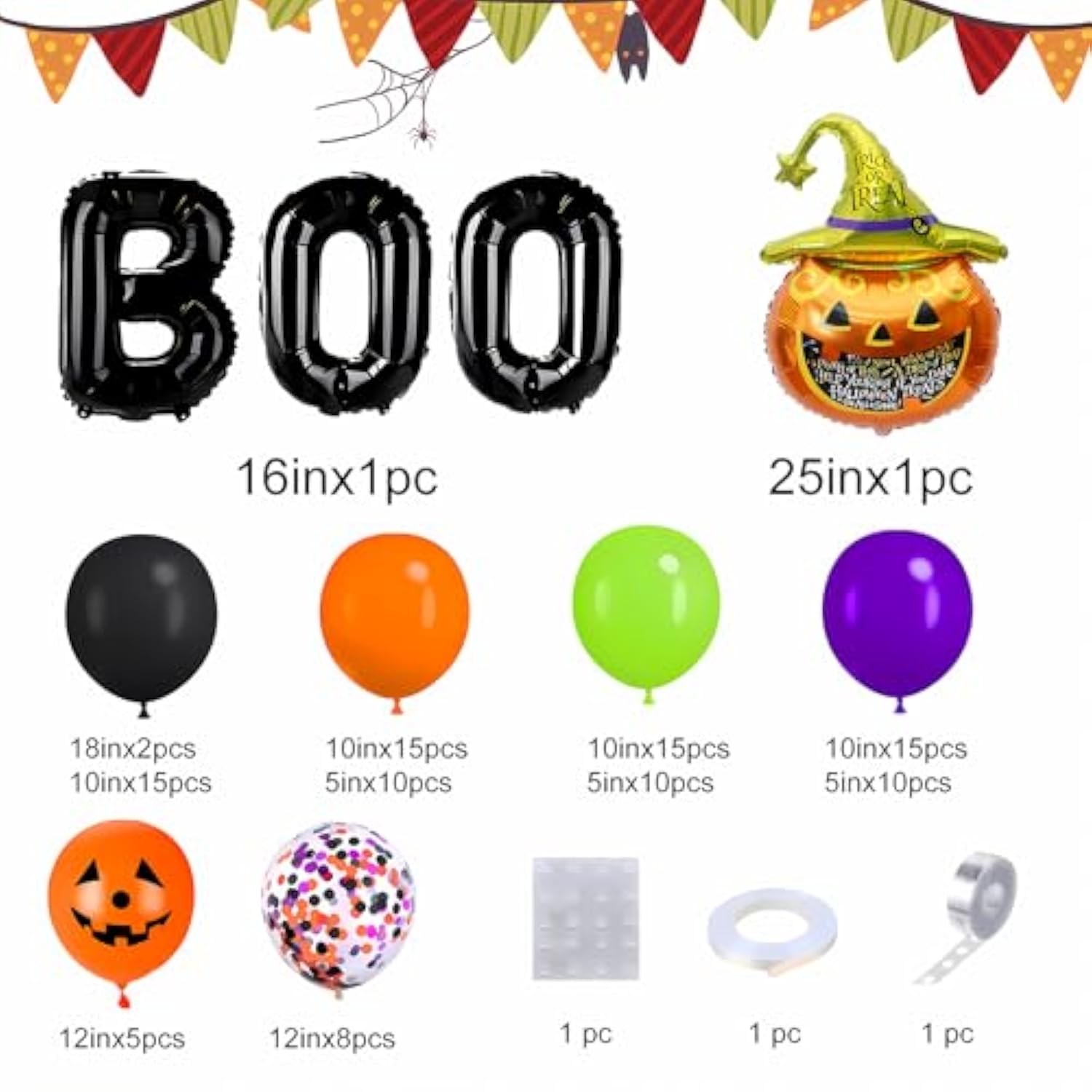 Halloween Balloon Garland Arch Kit with Pumpkin BOO Balloons Black Orange Purple