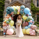 Pink Blue Green Balloon Arch Kit With Artificial Flowers, Double Stuffed Light Baby Yellow Pink Blue Green Pastel Floral Balloon Garland For Baby Shower Wedding Birthday Easter Fairy Tea Party Decor