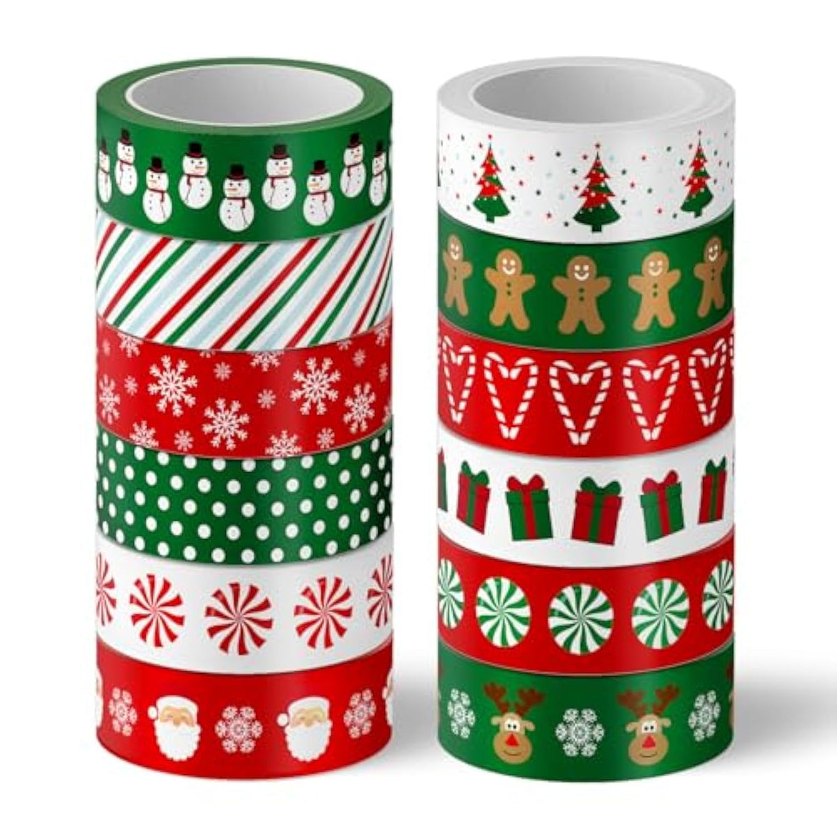 12 Rolls Christmas Washi Tape Red Green Xmas Tree Snowman Santa Candy Cane Decorative Masking Tape For Scrapbook Journal Diy Art Craft Gift Wrapping