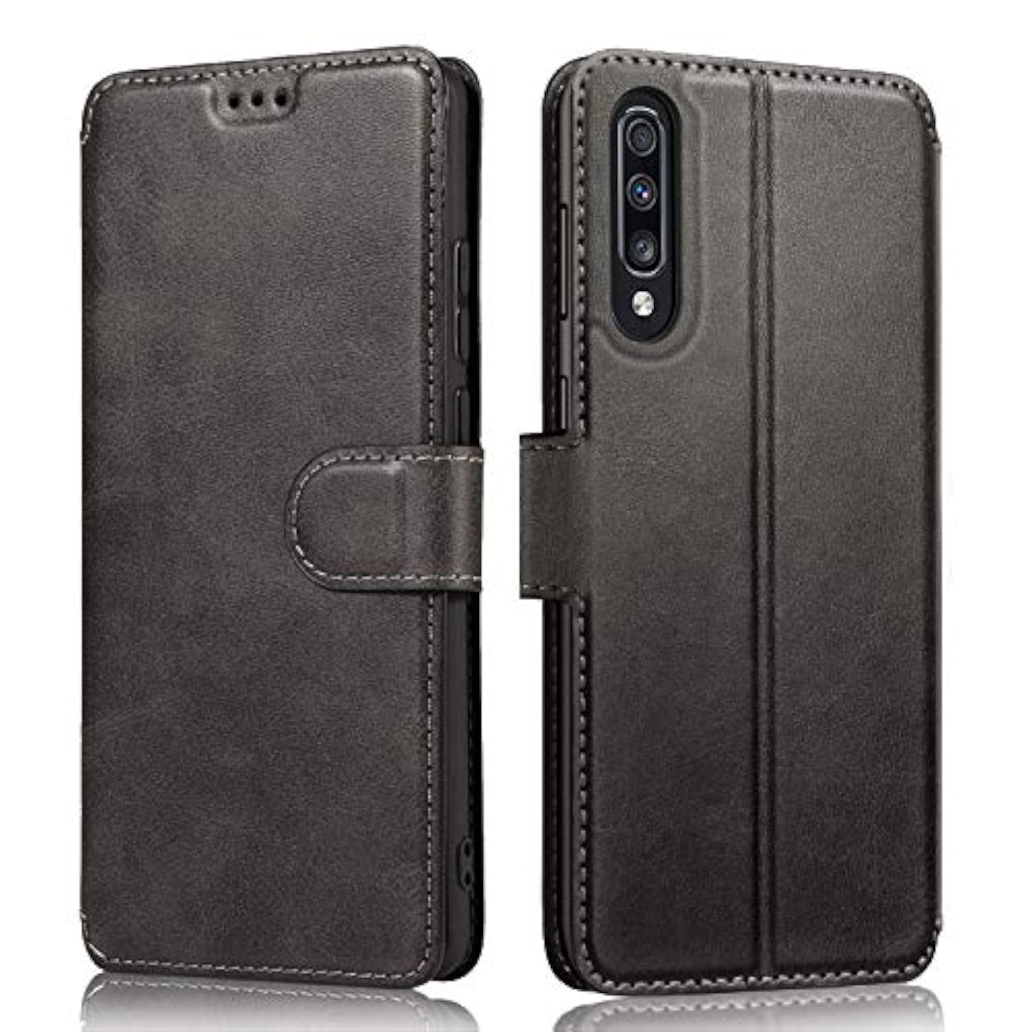 For Samsung Galaxy A50 A50S A30S Case Premium Pu Leather Simple Wallet Case [Card Slots] [Hands-Free Kickstand] [Magnetic Closure] Shockproof Flip Cover For Galaxy A30S/A50/A50S - Black