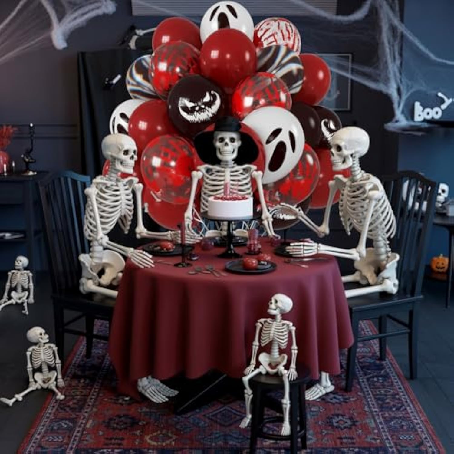 Spooky Halloween Balloon Set: Red, Black, Ghost Print (51PCS)