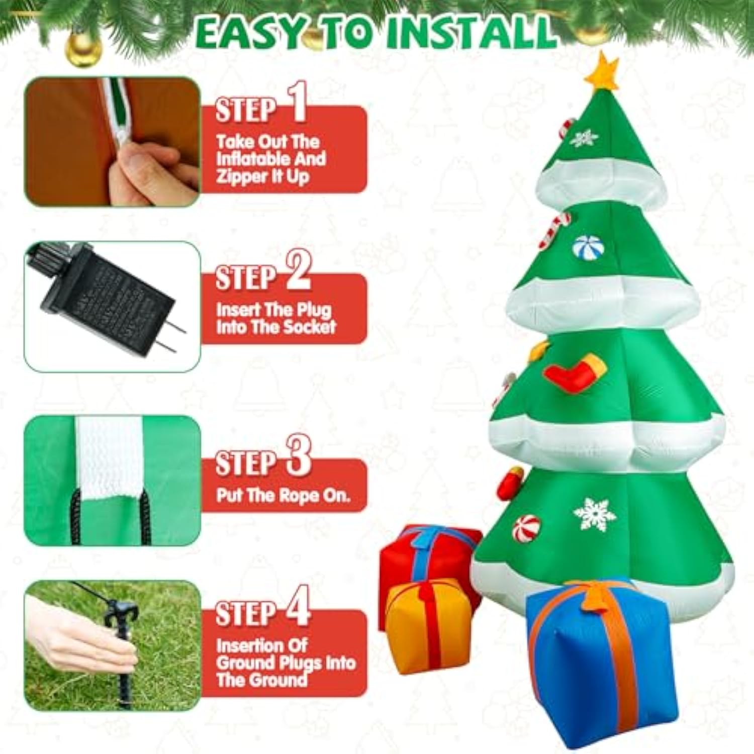 12 Ft Christmas Inflatable Decoration, Outdoor Blow Up Yard Fun Decor, Christmas Tree With Presents Built-In Led Lights