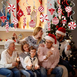 24 Pcs Christmas Candy Cane Hanging Swirl Decorations - Red And White Lollipop Peppermint Ceiling Hanging Swirls Streamers Ornaments For Candy Land Home Winter Holiday Xmas Christmas Party Decor
