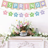 Spring Burlap Banner Set - Colorful Daisy Flower & Glitter 'Spring' Banner - 2 Pack - Party Decorations