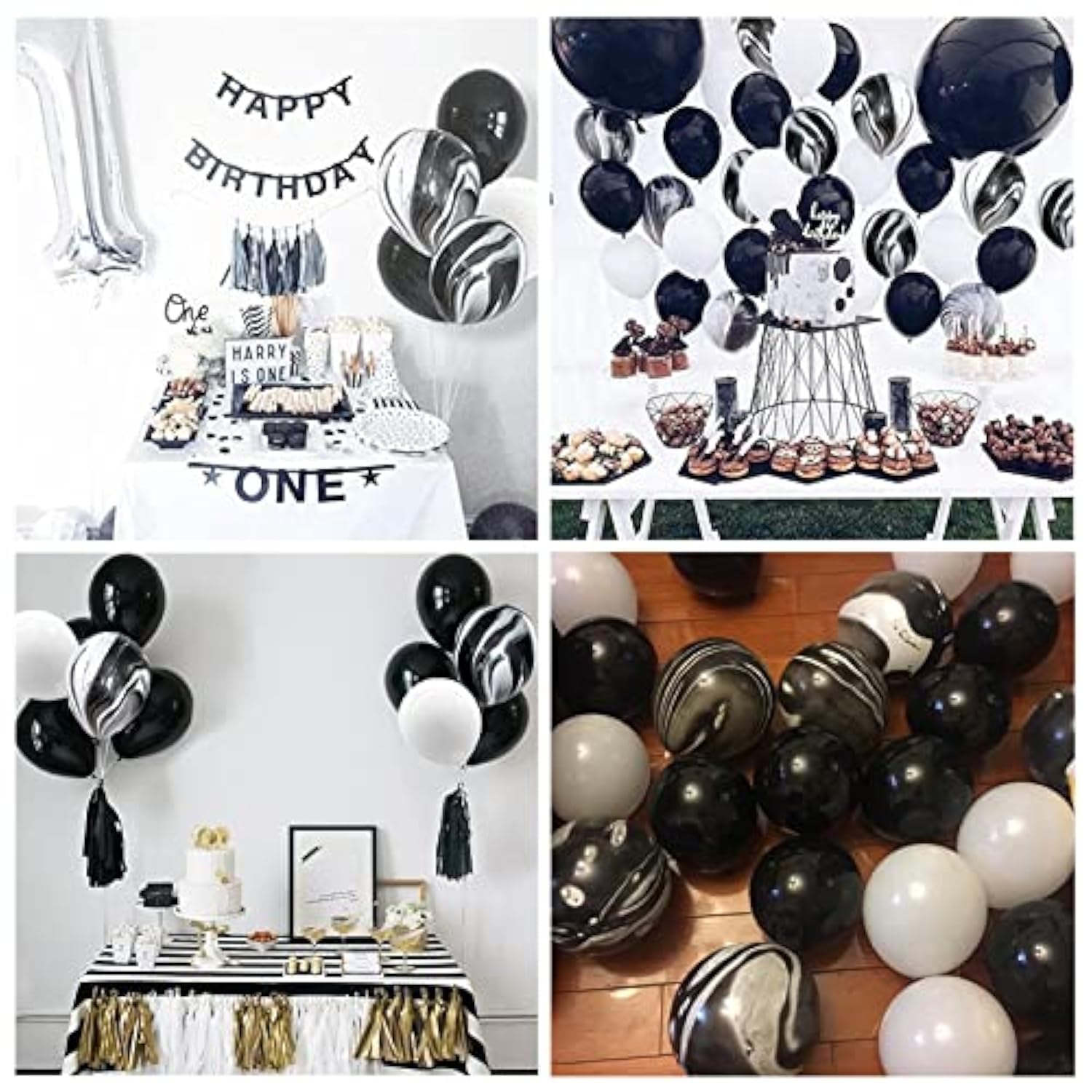 50 Pcs 12 Inches Black And White Balloons, Black Marble Balloons, Tie Dye Swirl Balloon, New Years Eve Decorations, Birthday Party Decorations, Black And White Party Supplies
