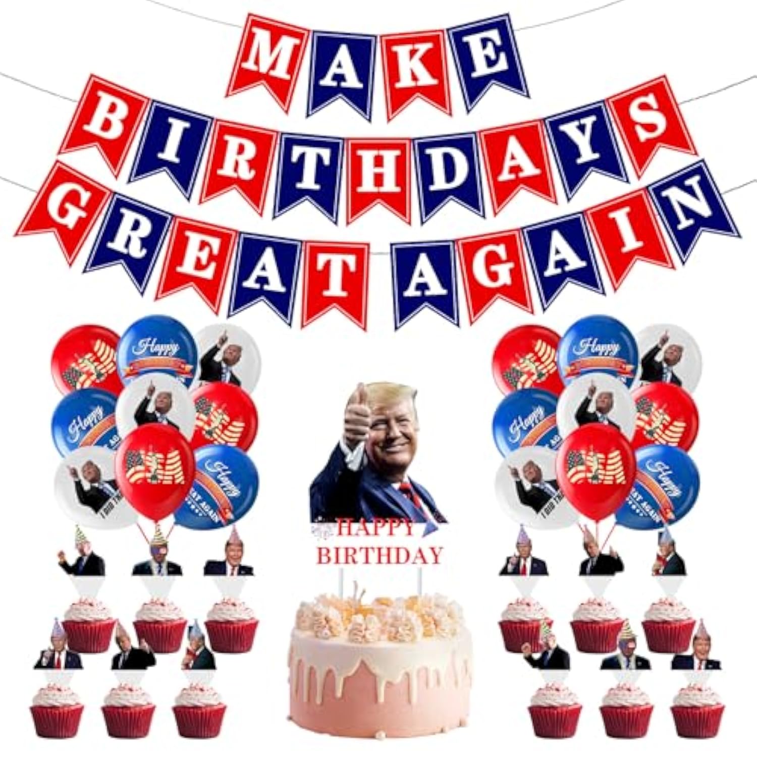 Make Birthdays Great Again Red Blue Party Decorations Kit With Balloons Banner Cake Toppers For Usa Presidant Patriotic Birthday Themes