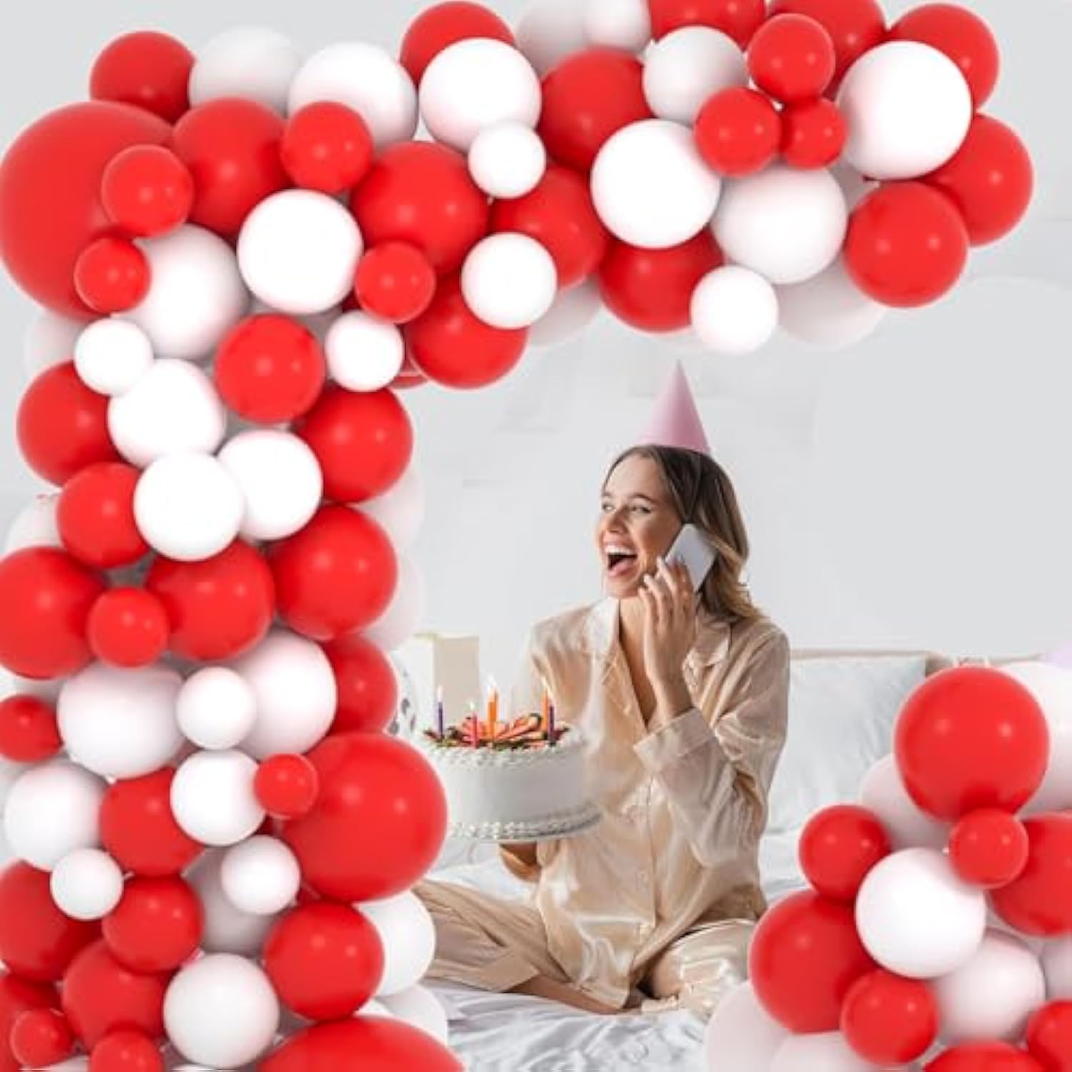 Red White Balloon Garland Arch Kit - 122Pcs White And Red Balloons Red