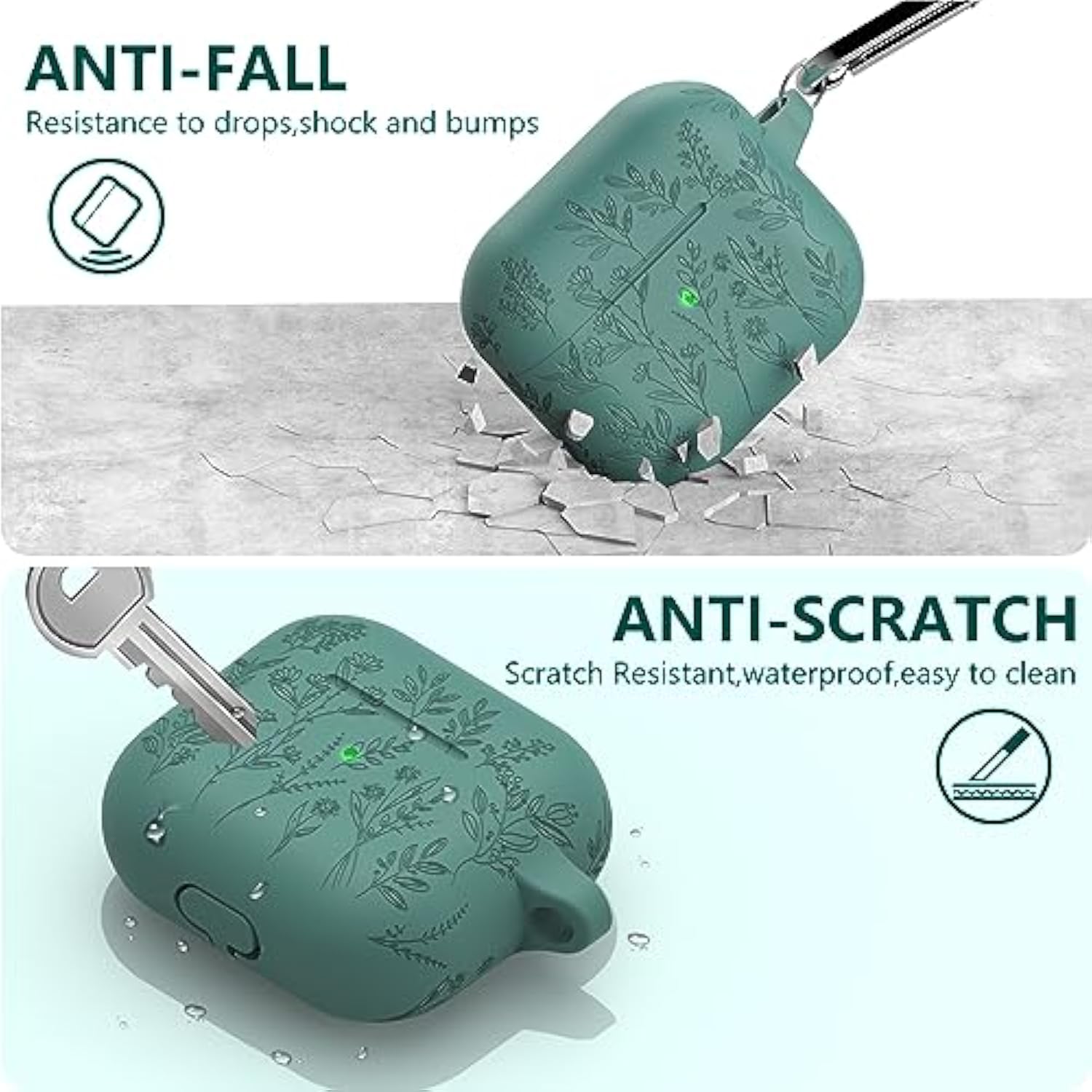 For Airpods 3Rd Generation Case With Cleaning Kit, Flower Engraved Cases Compatible With Airpod Case 3Rd Generation, Soft Silicone Case Cover With Keychain For Women, Front Led Visible