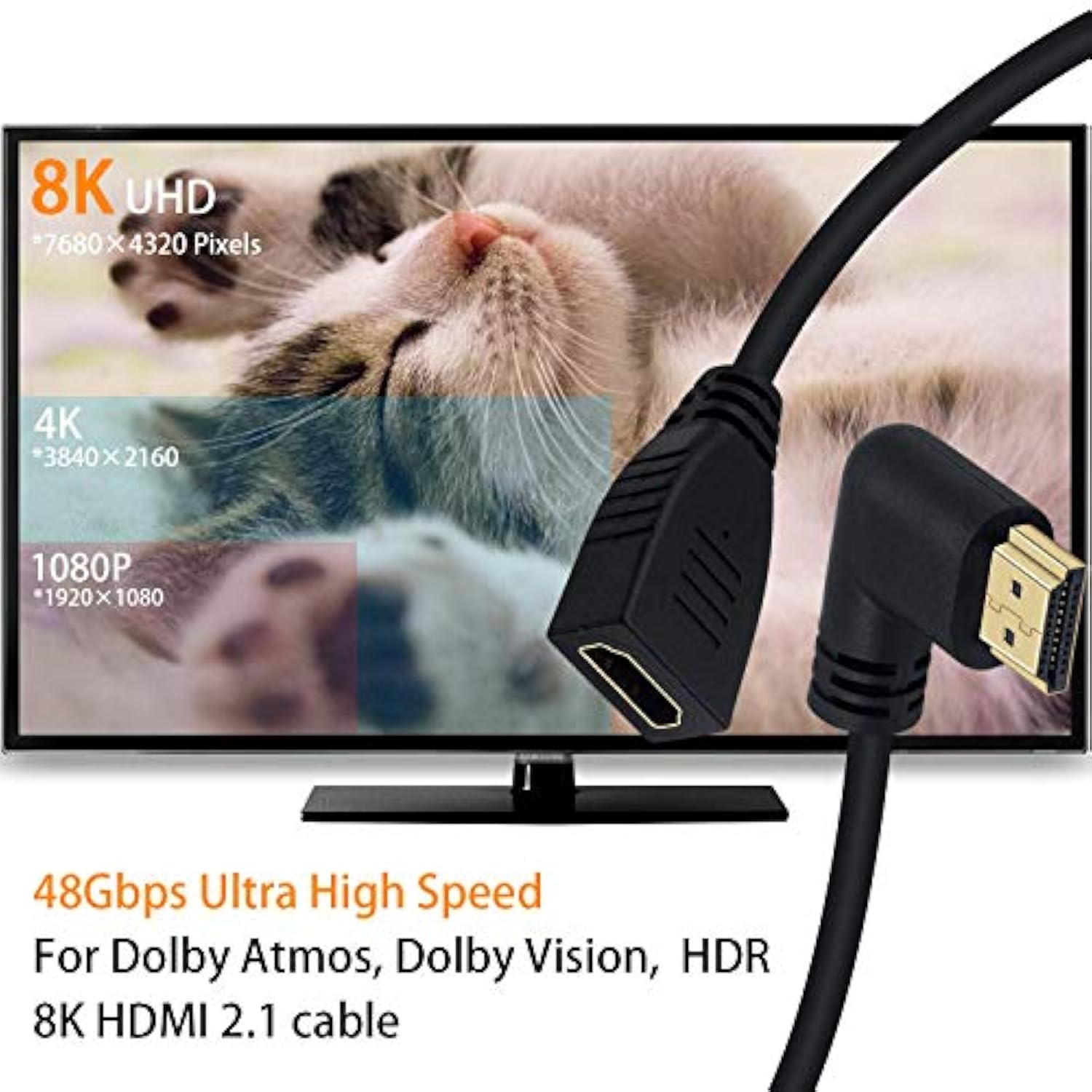 8K Hdmi Extension Cable, Short 8K Hdmi 90 Degree Right Angle Male To Female Hd