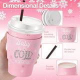 50 Sets 16 Oz Winter Baby Shower Party Coffee Cup Sets, Baby It'S Cold Outside Snowflake Hot Cocoa Bar Paper Cups With Lids, Sleeves Stirrers For Christmas Birthday Decoration(Pink And White)
