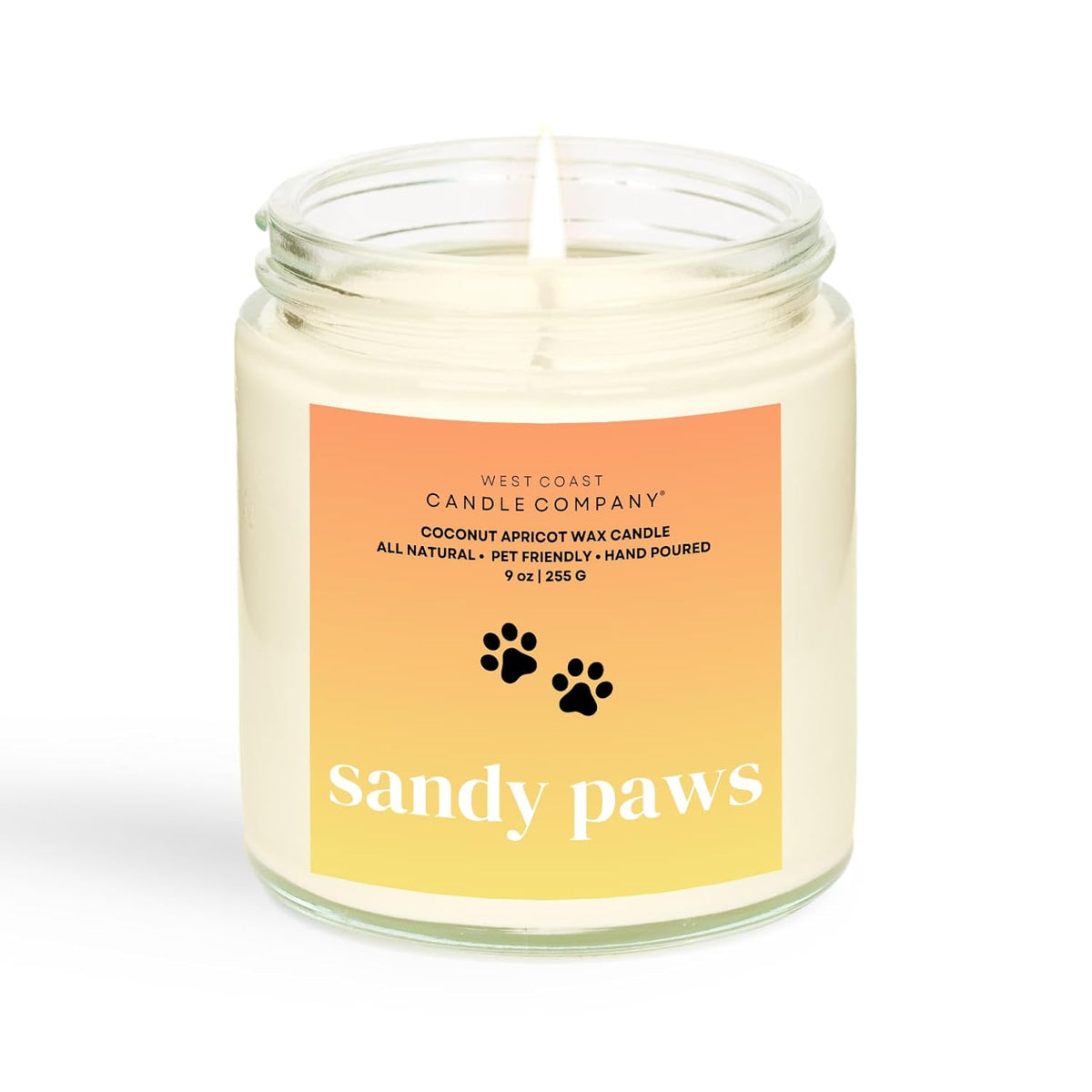 Sandy Paws | Pet Friendly Candle | Soy-Free Coconut Apricot Wax | Clean Burning | Non-Toxic | Veterinarian Approved | Pet Odor Eliminator | Air Freshening Scented Candle | 9 Oz