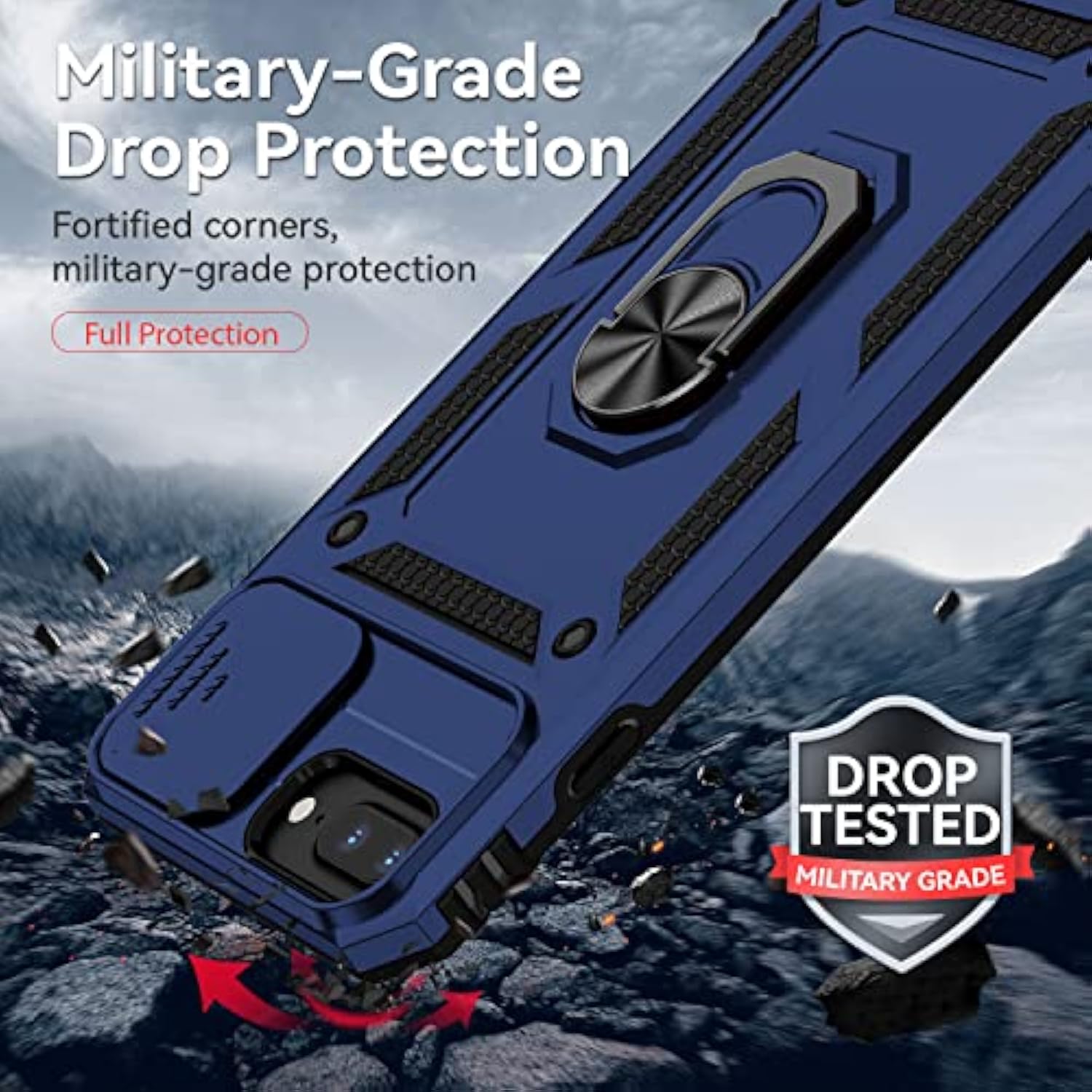 iPhone 6/7/8 Plus Case with HD Screen, Camera Cover, Kickstand, Navy Blue