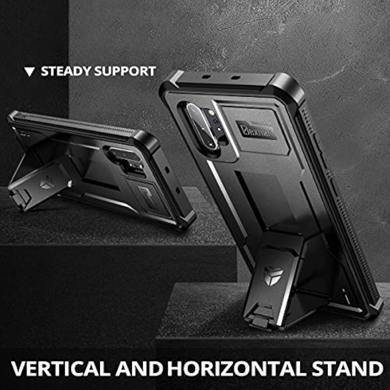 For Samsung Galaxy Note 10+ Plus Case, [Built In Screen Protector And Kickstand] Heavy Duty Military Grade Protection Shockproof Protective Cover For Samsung Galaxy Note 10 Plus Black