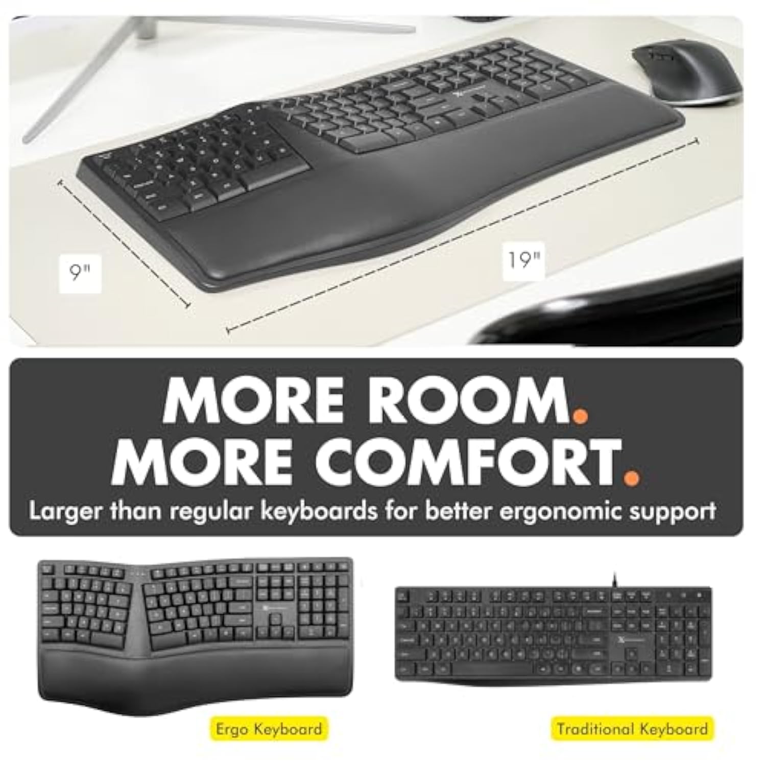 Ergonomic Keyboard Wireless - Your Comfort Matters - Full Size Rechargeable 2.