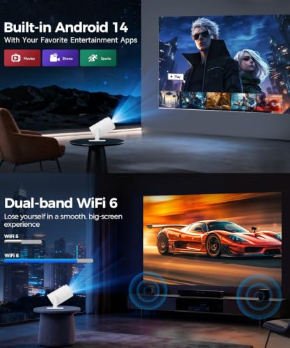 Hy300Pro Mini Projector With Wifi And Bluetooth, 4K Support 200Ansl Smart Portable Projector, Autokeystone, 180° Rotation, Home Video Proyector For Home, Bedroom, Outdoor