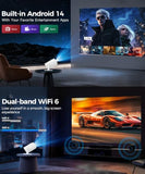 Hy300Pro Mini Projector With Wifi And Bluetooth, 4K Support 200Ansl Smart Portable Projector, Autokeystone, 180° Rotation, Home Video Proyector For Home, Bedroom, Outdoor