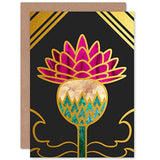 Gold Edge Scottish Thistle Flower Illustration Scotland Greetings Card