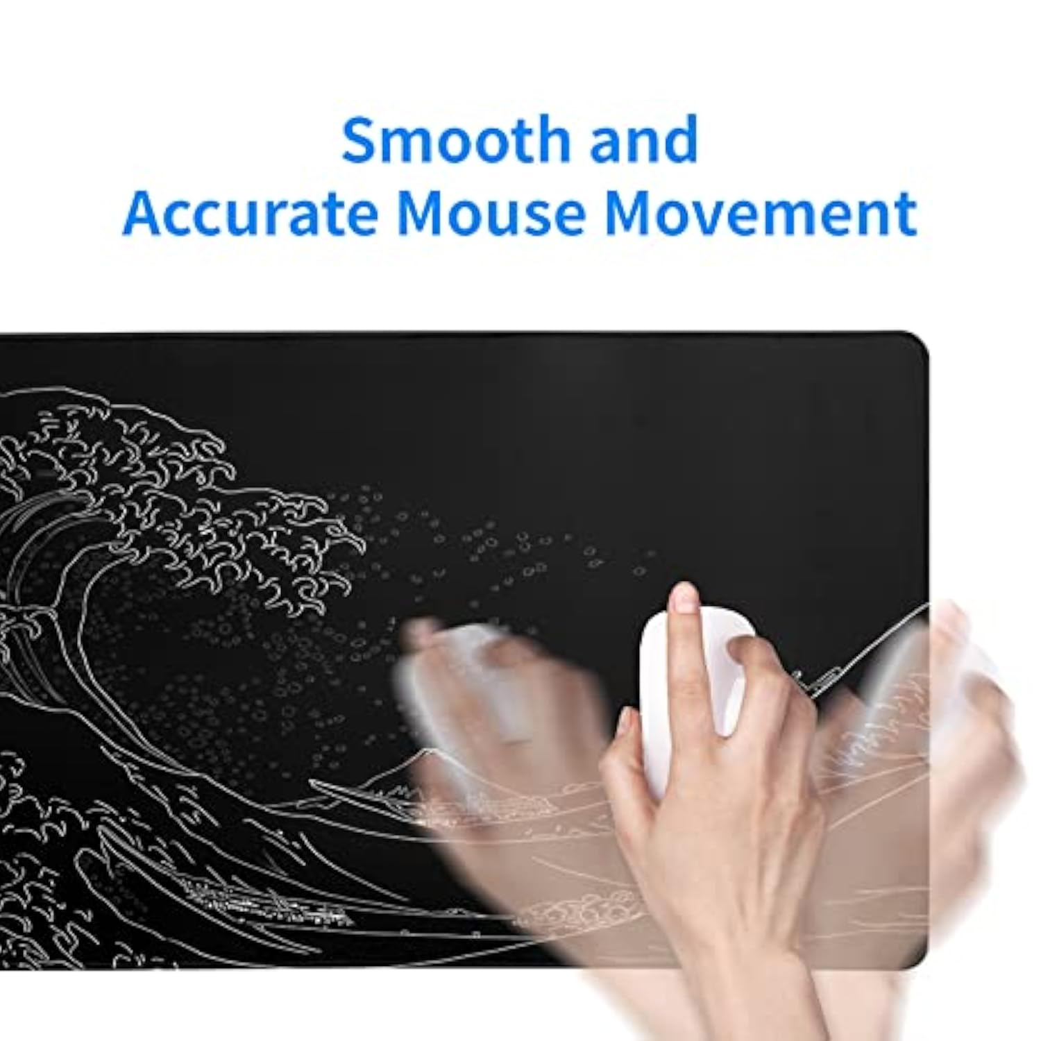 Japanese Sea Wave Large Mouse Pad, Anime Black Gaming, Extended Kanagawa Mat Desk Pad, M Thick Long Non-Slip Rubber Base Mice Pad, 31.5 X 11.8 Inch