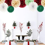 Sage-Olive Green Burgundy-Champagne Boho Party-Decorations - 20Pcs Birthday Paper Lanterns Fans,Tissue Pom Poms,Honeycomb Balls,Bunting,Christmas Bridal Baby Shower Wedding Engagement Decor