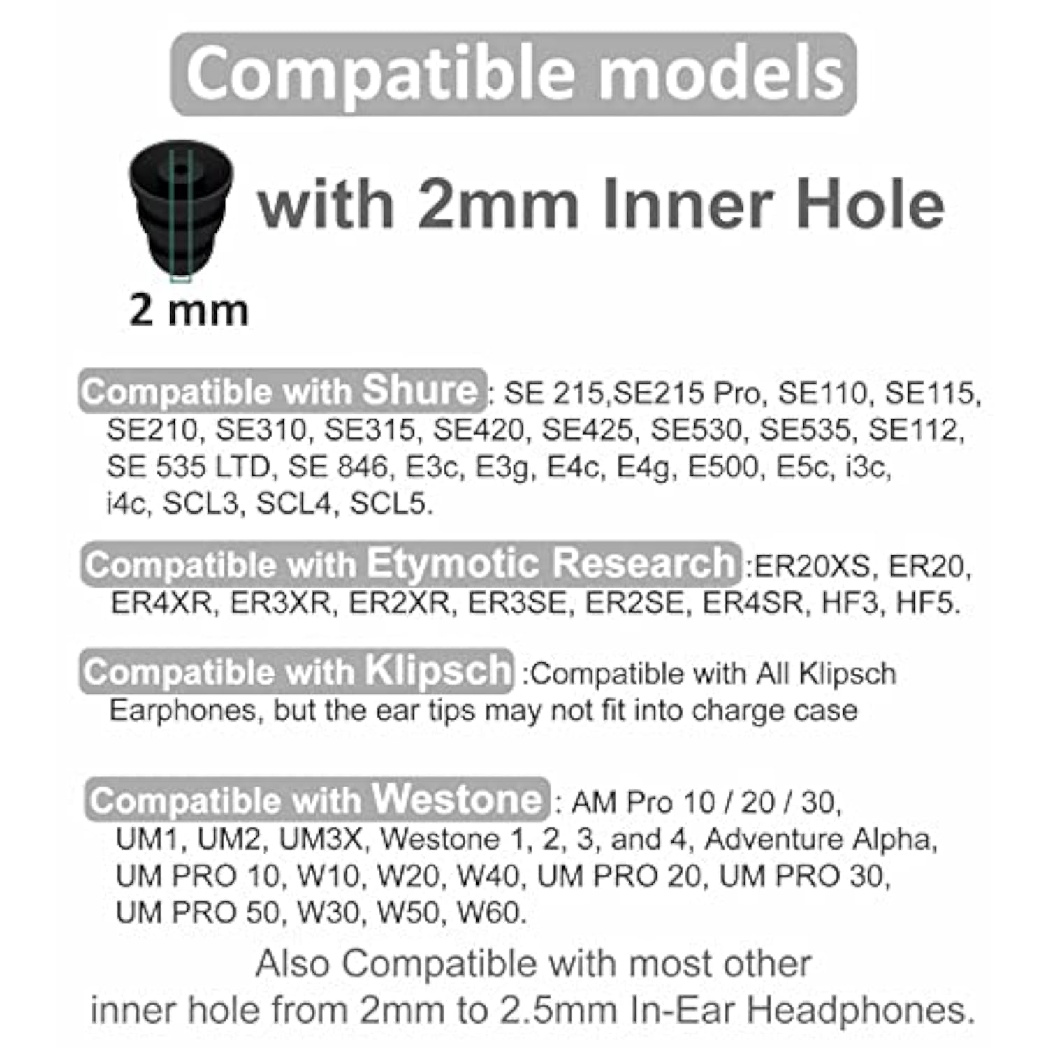 Large Size 6 Pairs Triple Flange Compatible With Shure Se215 Pro Ear Tips, Noise Reduce With 2Mm Connector Hole Eartips Earbuds Compatible With Etymotic Research/Klipsch/Westone - L Black
