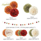 15Pcs Fall Wedding Pumpkin Orange Sage Green Tissue Pom Poms for Baby Shower Party