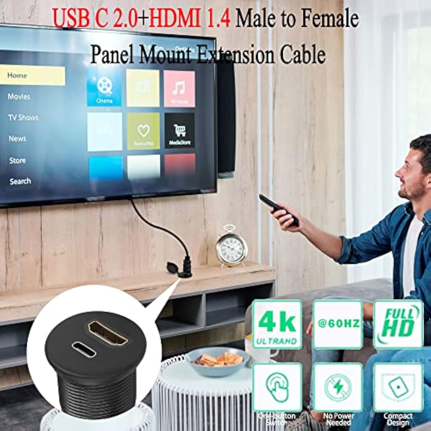 Usb C&Hdmi Threaded Flush Mount Waterproof Cable Adapter Usb C 2.0+Hdmi 1.4 Ma