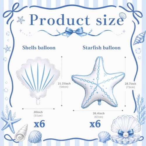 6 Pcs Coastal Blue Under The Sea Party Balloons Decorations