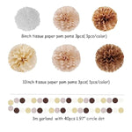 Boho Baby-Shower White-Brown Champagne Party-Decorations - 28Pcs Neutral Birthday Wedding Bridal Tissue Pom Poms Streamers, Fall Autumn Christmas Tassel Garland Banner, Engagement Decor