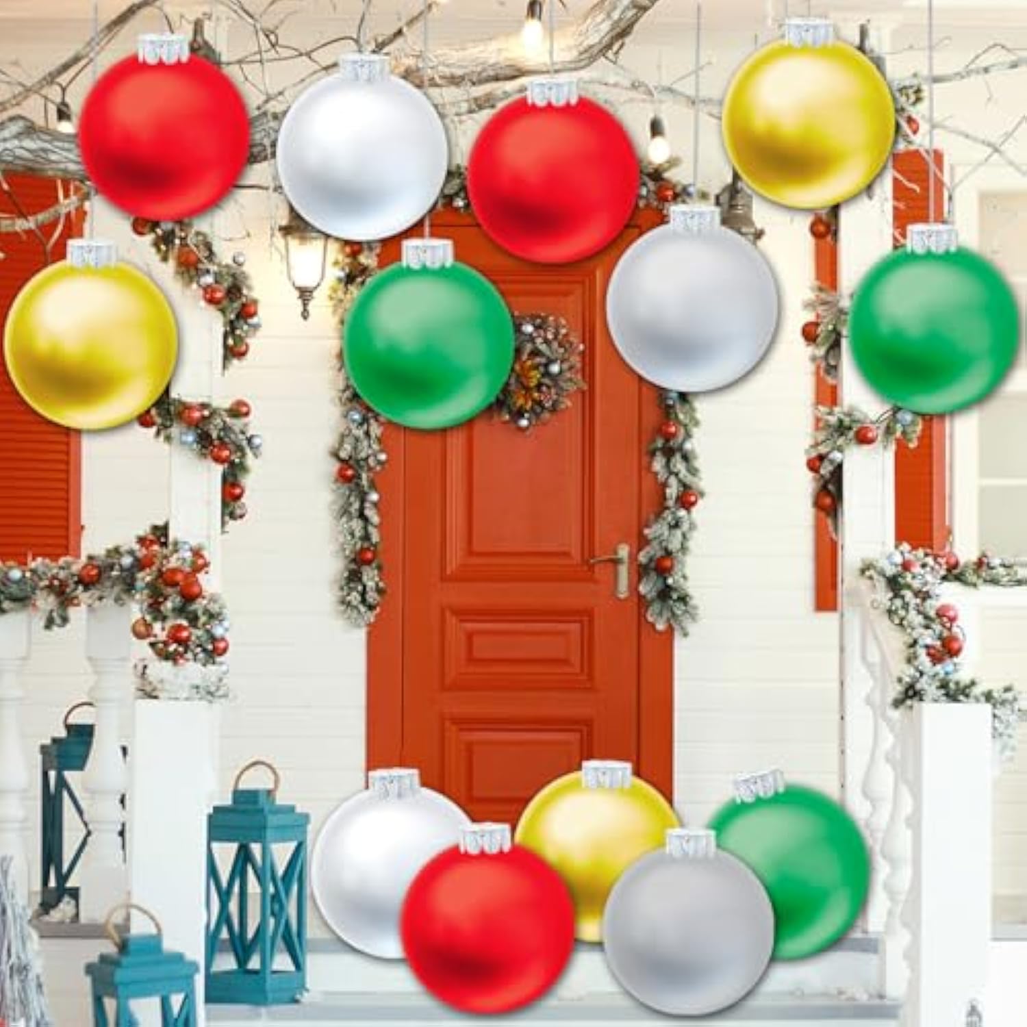 10 Pcs Outdoor Decorations, 11 Inch Inflatable Christmas Balls, Festive Ornaments For Front Door Yard, With Pump (Red, G