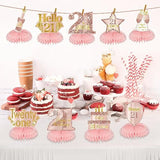 Pink Rose Gold 21st Birthday Table Centerpieces – 9pcs Honeycomb Decorations for Women & Girls,