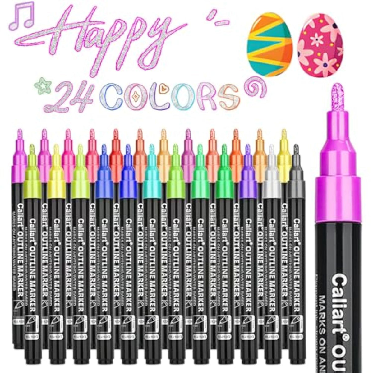 24 Colors Outline Shimmer Markers, Glitter Metallic Marker Pens, Stocking Stuffers For Teen Girls Boys Adults Christmas Gifts Trendy Stuff, Cool Fun Craft Drawing Arts Supplies Set